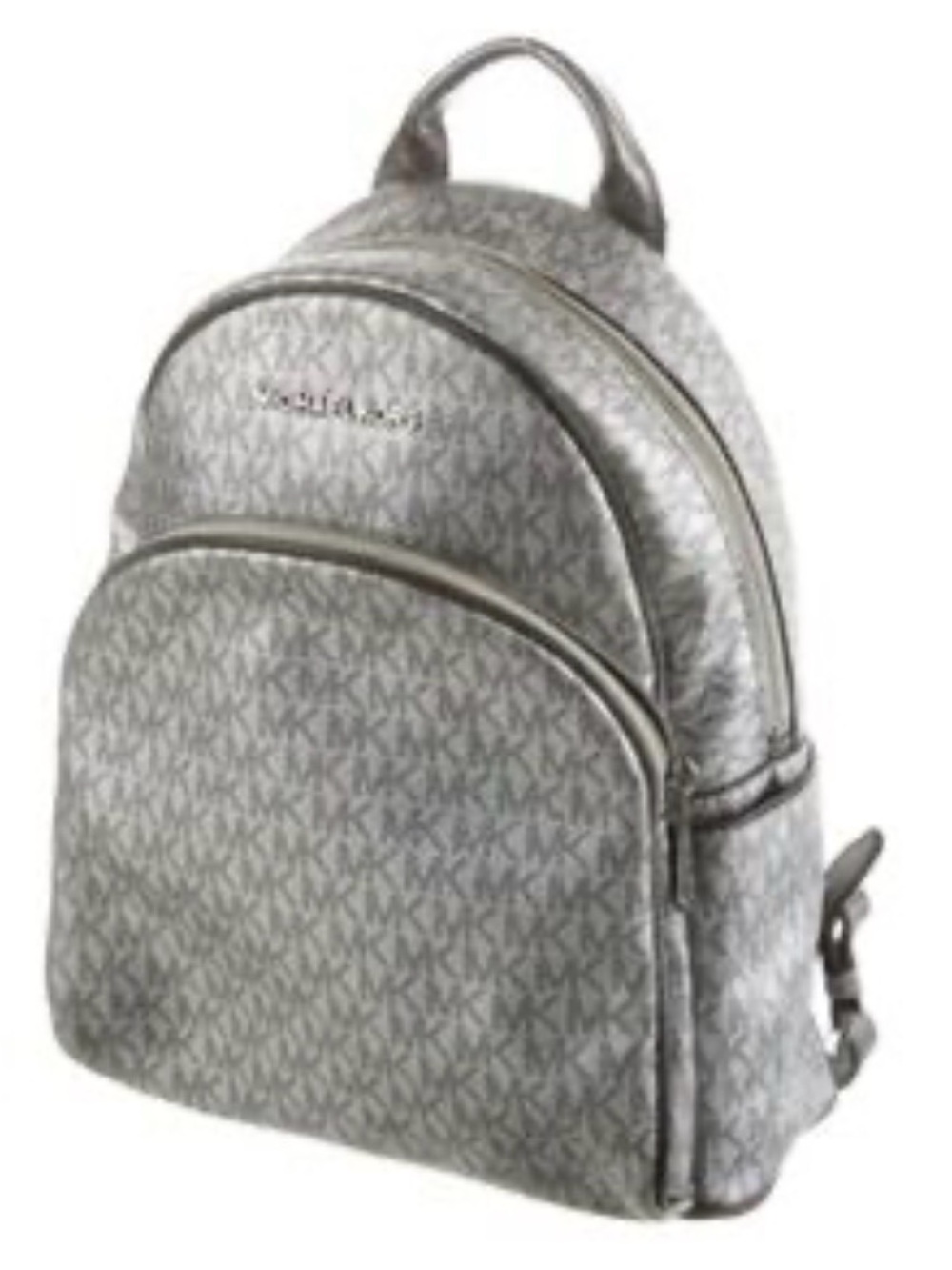 NWOT Michael Kors Abbey Medium Metallic Silver Logo Backpack